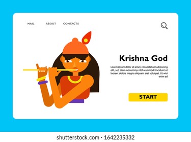 Multicolored vector icon of Krishna God playing flute