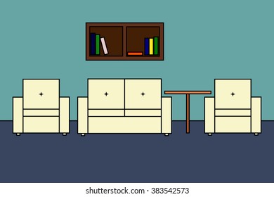 Multicolored vector icon of living room interior