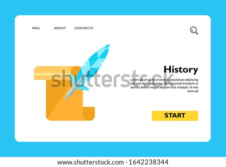 Multicolored vector icon of paper scroll and quill representing history