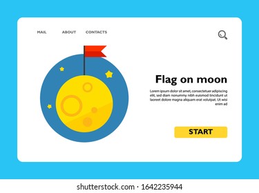 Multicolored vector icon of red flag on moon
