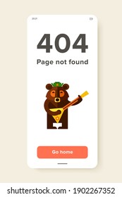 Multicolored vector icon of Russian bear wearing warm hat and playing balalaika