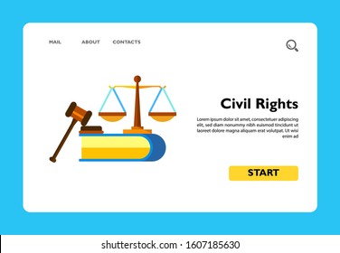 Multicolored vector icon of scales, book and judge gavel representing civil rights