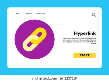 Multicolored vector icon of two chain links in purple circle representing hyperlink