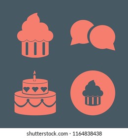 multicolored vector icons set. with cupcake, speech bubbles and cake in set