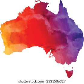 Multicolored vector illustration of Australia in a captivating watercolor style. The vibrant hues ranging from deep reds to serene blues perfect for adding a touch of artistic flair to your projects.