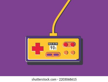 Multicolored vector illustration of retro joystick for computer video game. Concept or idea back in the 90s.