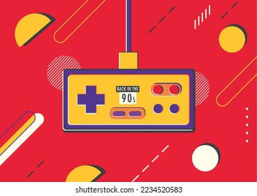 Multicolored vector illustration of retro joystick for computer video game. Concept or idea back in the 90s.