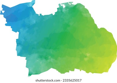 Multicolored vector illustration of Surabaya Map in a captivating watercolor style. The vibrant hues ranging from blue to serene green perfect for adding a touch of artistic flair to your projects.