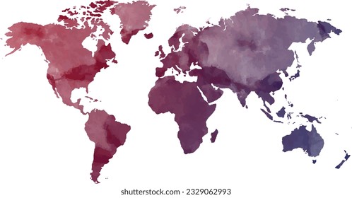 Multicolored vector illustration of world map in a captivating watercolor style. The vibrant hues ranging from deep reds to serene blues perfect for adding a touch of artistic flair to your projects.