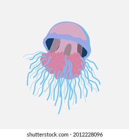 Multi-colored vector jellyfish. Sea creatures of bright colors of the rainbow. Invertebrates of the underwater world.