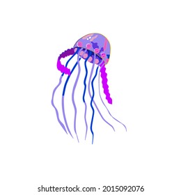 Multi-colored vector jellyfish. Sea creatures of bright colors of the rainbow. Invertebrates are inhabitants of the underwater world.