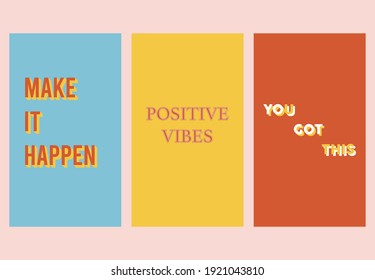Multicolored vector lettering and slogans.