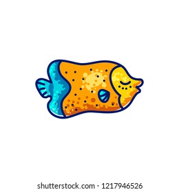 Multicolored vector marine beautiful cartoon fish swimming on white background