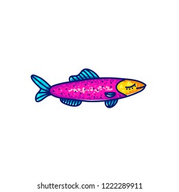 Multicolored vector marine beautiful cartoon fish swimming on white background