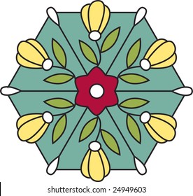 Multicolored vector outlines of floral stained glass on white background