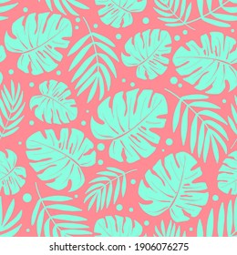 Multicolored vector pattern from various leaves of tropical plants. For summer beach decor, textile printing and stationery.