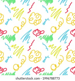 Esquisse d'image vectorielle multicolore, motif harmonieux, dessinée à la main. Dessin à la ligne de griffonnage à main levée dans un style enfantin.