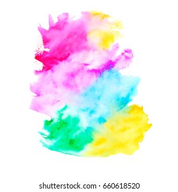 Multicolored vector watercolor splash texture background isolated. Hand-drawn blob, spot.  Watercolor drop.