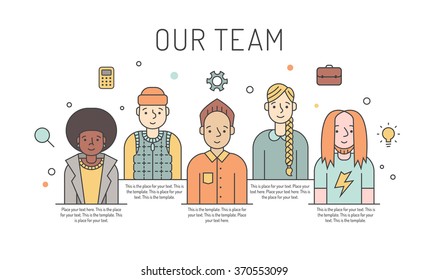 Multicolored vector work team illustration (women and men). Business design concept. Modern minimalistic design. Part three.