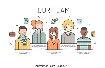 Multicolored vector work team illustration (women and men). Business design concept. Modern minimalistic design. Part two.