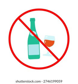 A multicolored version of the prohibition icon with bottle and glass crossed out by red warning symbol. Perfect for alcohol free signs, rules, events and health related designs.