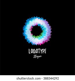 Multicolored vibration donut on a black background. Unusual logo for copper space, business, startups, web creativity and art spaces.
