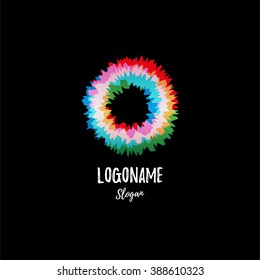 Multicolored vibration donut on a black background. Unusual logo for copper space, business, startups, web creativity and art spaces.
