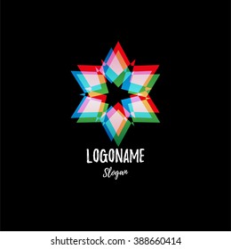 Multicolored vibration star on a black background. Unusual logo for copper space, business, startups, web creativity and art spaces.
