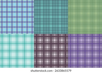 Multicolored vintage autumn plaid 6 pattern set - seamless tartan check fabric design for textile, fashion and digital backgrounds