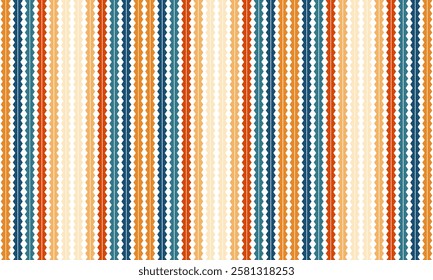 Multicolored Vintage color background, Abstract blue spiky vertical strip repeat seamless on white background, rapport patter print, orange, yellow, green, blue