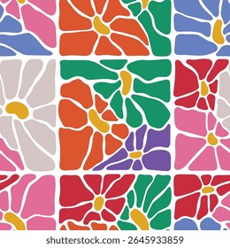 Multicolored vintage flowers. Vector seamless pattern, botanical arrangement, good for textile, wallpaper, and wrapping paper