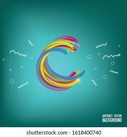 multicolored volumetric abstract brushstroke in the form of a letter с