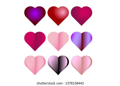 Multi-colored volumetric Hearts 3D. Set. Different in heart shape. Valentine's Day background. Love background