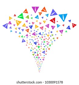 Multicolored Warning stream fountain. Object fountain constructed from random warning pictograms as fireworks. Vector illustration style is flat iconic symbols with psychedelic colors.