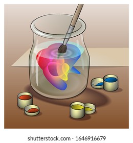 multicolored water from washing brushes