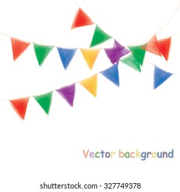 Multicolored watercolor buntings garlands isolated on white background, greeting card
