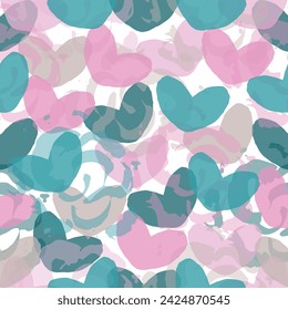 Multicolored watercolor hearts seamless backgroung.   Pastel Rainbow Conversation Hearts Background.