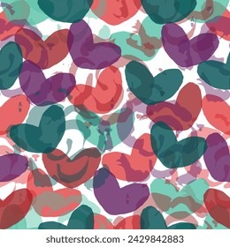 Multicolored watercolor hearts seamless backgroung.   Pastel Rainbow Conversation Hearts Background.