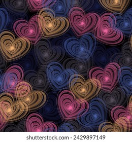 Multicolored watercolor hearts seamless backgroung.   Colorful watercolor romantic texture