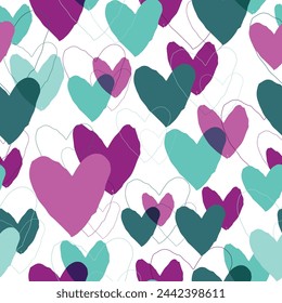 Multicolored watercolor hearts seamless backgroung. Pastel Rainbow Conversation Hearts Background.