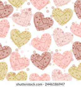 Multicolored watercolor hearts seamless backgroung.  Different size rainbow hearts pattern.
