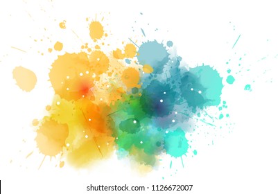 Multicolored Watercolor Imitation Splash Blot In Yellow And Teal Colors.