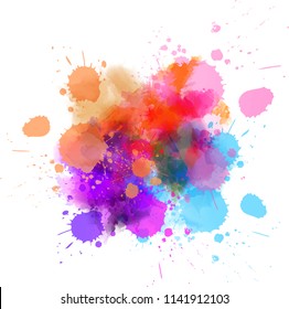 Multicolored watercolor imitation splash blot in blue, pink and purple colors.