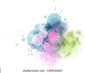 Multicolored watercolor paint splash blot in light colors