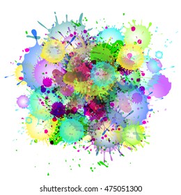 Multicolored watercolor paint splatters vector abstract background. Colorful abstract stain illustration