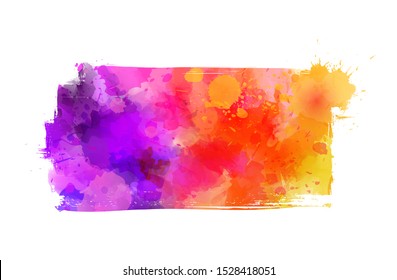 Multicolored watercolor painted grunge brushed background - template for your designs. Purple, pink and orange colored