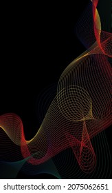 Multicolored Wave Background Black Vector. Contour Modern Illustration. Colorful Soundwave Wireframe. Concert Backdrop.