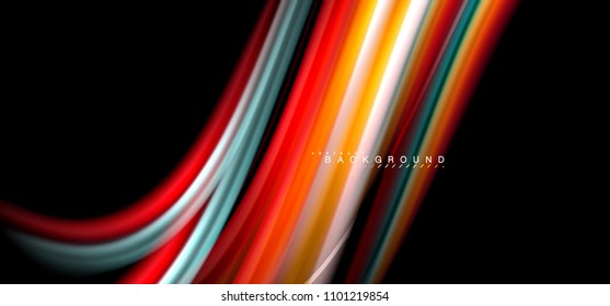 Líneas de onda multicolores sobre el diseño de vectores de fondo negro