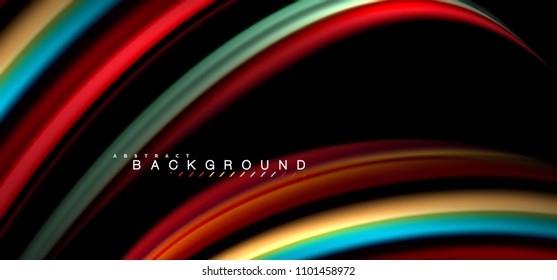 Multicolored wave lines on black background vector design
