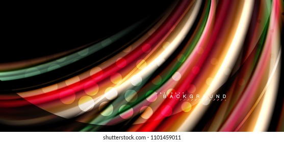 Linhas de onda multicoloridas em design de vetor de plano de fundo preto